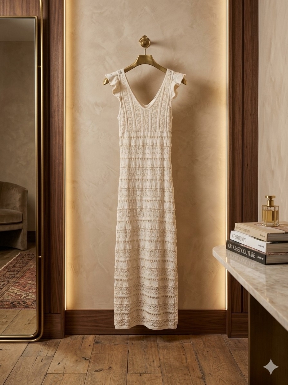 Freshman Ivory Crochet Flutter Sleeve Maxi  Sweater Dress Cottagecore Size Small